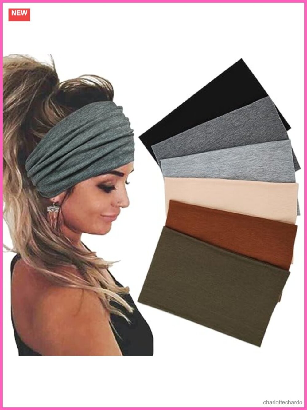 6 Pack Wide Headbands for Women Boho Stretch Polyester Spandex Hair Accessories